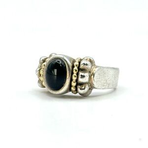 Lagos Caviar VINTAGE Black Onyx , Sterling Silver, 14 Kt Gold Ring Size 7